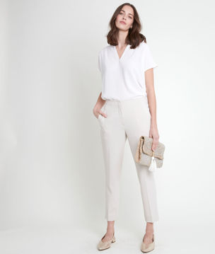 Picture of WALLAS ECRU DUAL-FABRIC V-NECK TOP